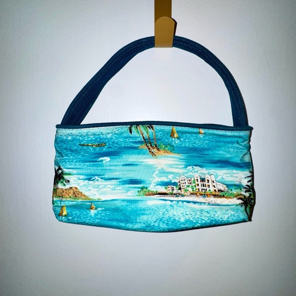 Vintage Handbags - Vintage 90s Y2K Tropical Hawaiian Print Canvas Handbag